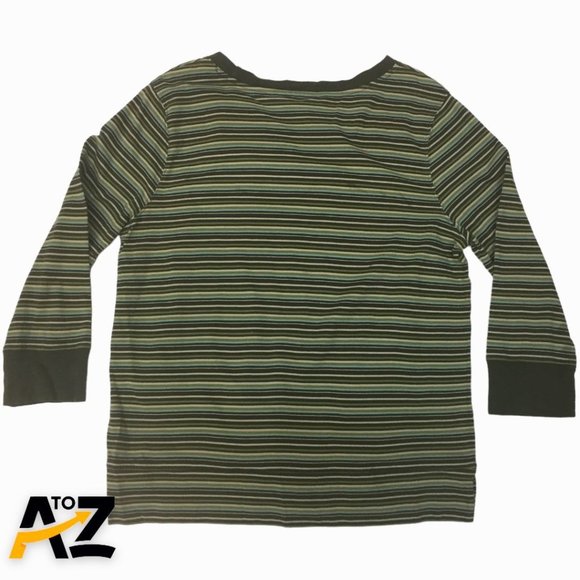 Preswick & Moore Womens Top Size Large Green 3/4 Sleeves Striped - Picture 2 of 10